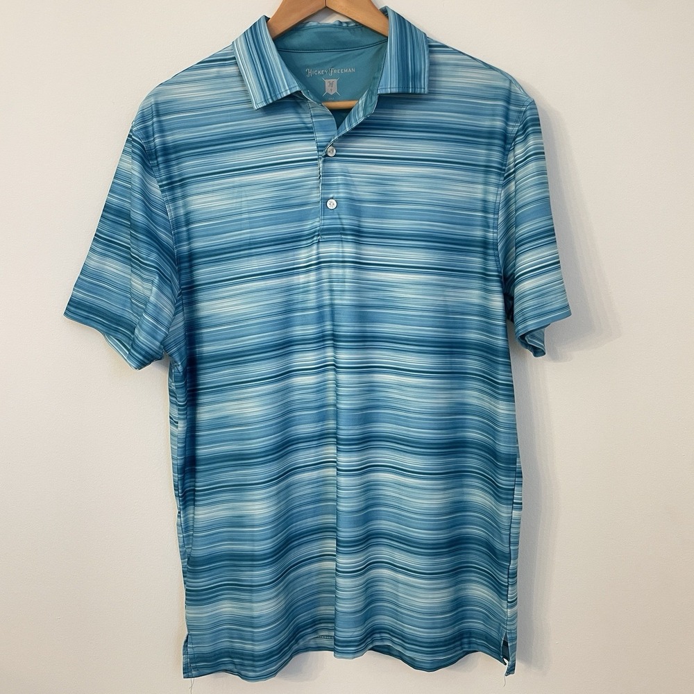 Hickey Freeman Performance Fabric Aqua Polo Golf Shirt Men's Medium Stretch - Picture 3 of 14